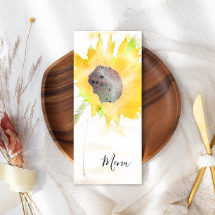 Tournesol sur le menu Mariage Aquarelle blanche