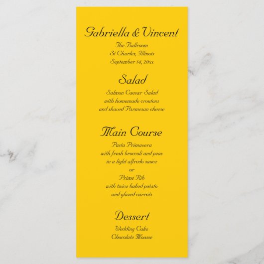 Tournesol sur le menu Mariage blanc (Dos)