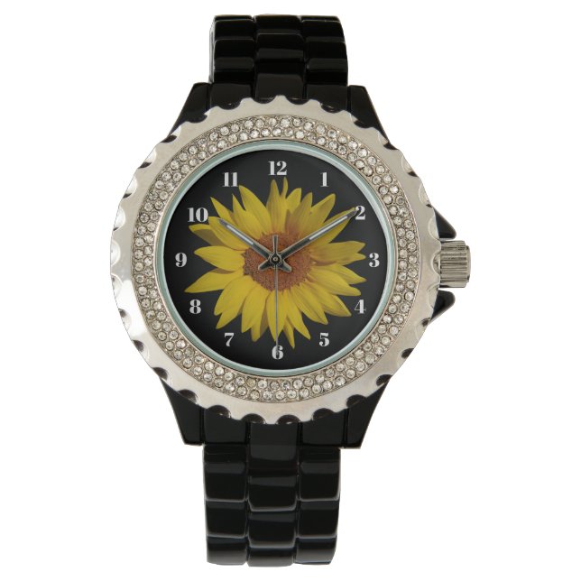 Tournesol sur montre noire (devant)