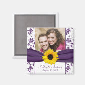 Tournesol violet blanc Mariage damassé Magnet (Recto/Verso)