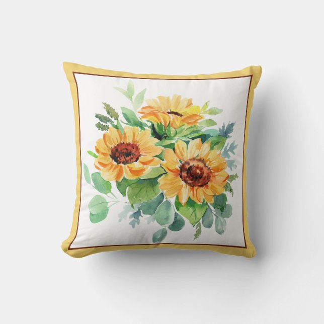 Tournesols à l'aquarelle Coussin jetable (Recto)