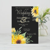 Tournesols aquarelle sur invitation de mariage noi (Debout devant)