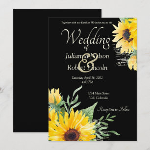Tournesols aquarelle sur invitation de mariage noi