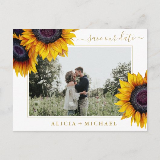 Tournesols chic rustique écriture carte de save th (Devant)