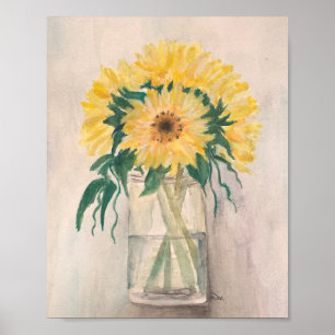 Tournesols dans un vase Premium Poster en toile (8