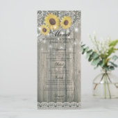 Tournesols en bois rustique Élégant menu Mariage d (Debout devant)