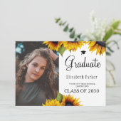 Tournesols en or 2 photos faire-part de graduation (Debout devant)