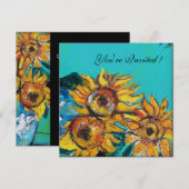 TOURNESOLS EN TURQUOISE BLEU INVITATION À UNE FÊTE (Devant / Derrière)