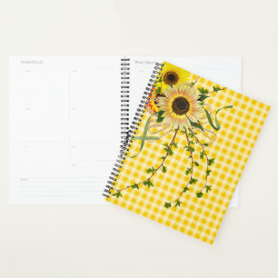 Tournesols et coccinelles sur gingham jaune