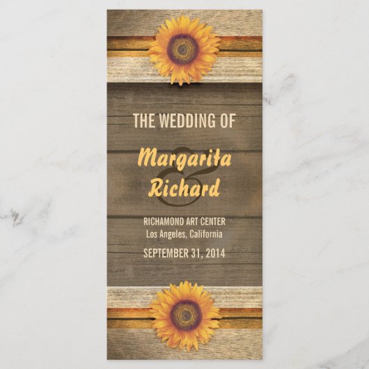 tournesols et programmes de mariage campagnard du (Devant)