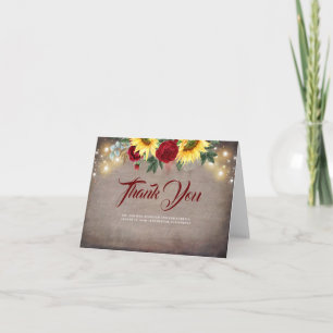 Tournesols et roses rouges Merci Mariage rustique