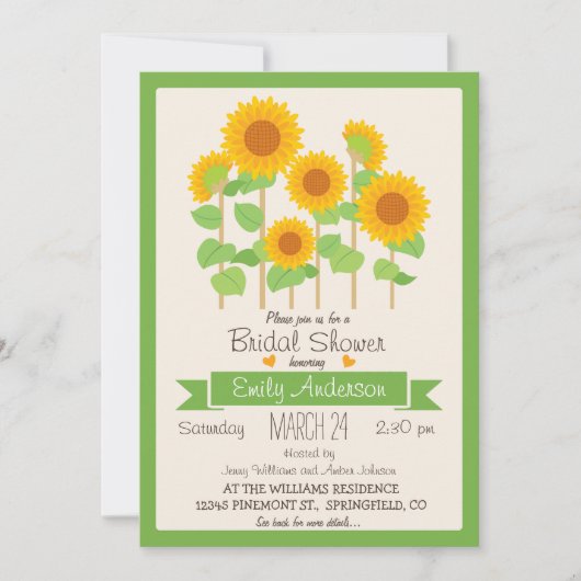 Tournesols mignons; Invitation à la douche nuptial (Devant)
