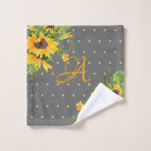 Tournesols monogrammes Décor gris jaune (Gant de toilette)