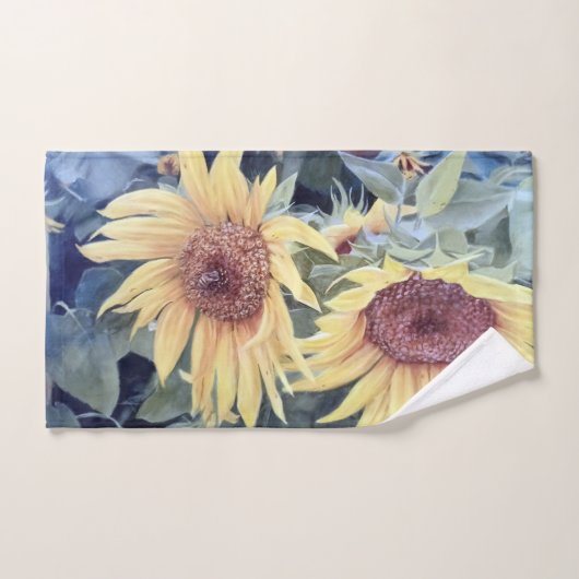 Tournesols peints avec une abeille (Serviette à main)