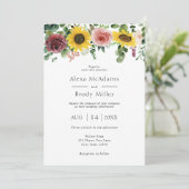 Tournesols rustiques et Faire-part de mariage Rose (Debout devant)