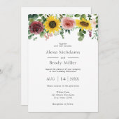 Tournesols rustiques et Faire-part de mariage Rose (Devant / Derrière)