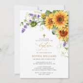 Tournesols Rustiques & Lavander Baptême Invitation (Devant)