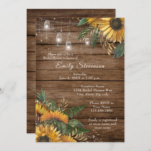 Tournesols rustiques lumières nuptiale invitation  (Devant / Derrière)