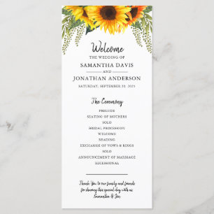 Tournesols rustiques   Programme de mariage aquare