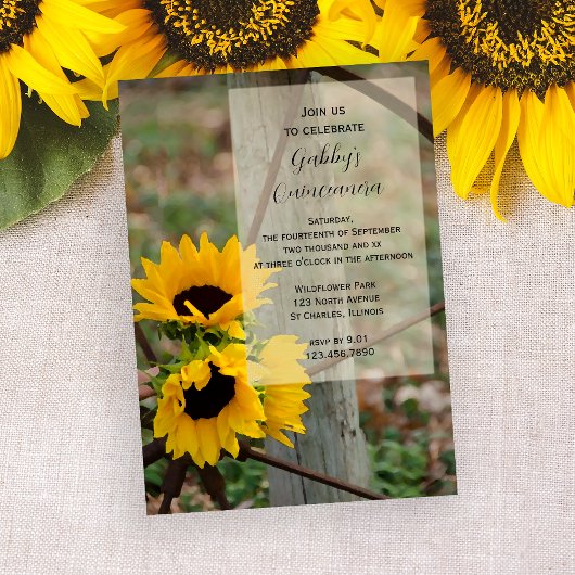 Tournesols rustiques Quinceanera Party Invitation