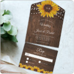 Tournesols rustiques tout en un Faire-part de mari<br><div class="desc">Cette invitation de mariage présente de jolis tournesols aquarelles peints sur un arrière - plan en bois rustique accentué par des lampes à cordes. Cliquez sur le bouton personnaliser pour plus de flexibilité dans la modification du texte. Des variantes de cette conception, différents types de papier, ainsi que des produits...</div>