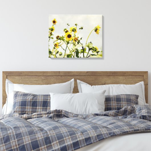 Tournesols sauvages et toile d'art gris ciel Impri (Insitu(Chambre))