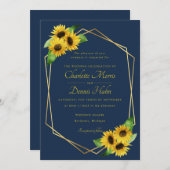 Tournesols sur faire-part de mariage marine (Devant / Derrière)