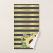 Tournesols sur rayures noires or (Serviette à main)