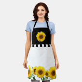 Tournesols sur tablier noir et blanc (Porté)