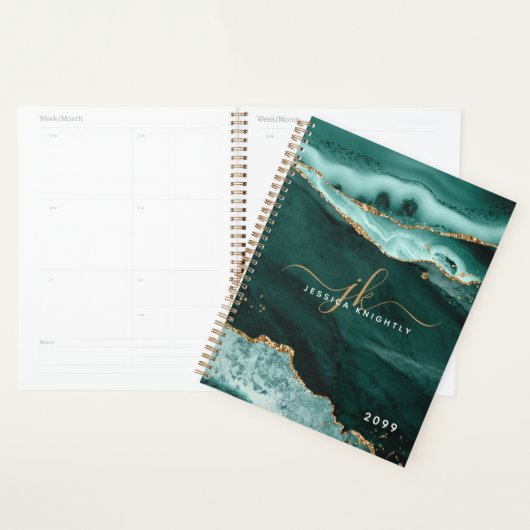 Tourquoise Agate Gold Parties scintillant Script M (Devant avec enveloppe)