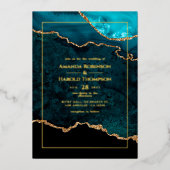 Tourquoise et or Agate Mariage Foil Invitation (Recto)