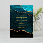 Tourquoise et or Agate Mariage Foil Invitation (Debout devant)