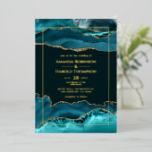 Tourquoise et or Agate Mariage Foil Invitation (Debout devant)