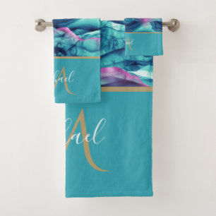 Tourquoise Turquoise marbre Agate & Monogramme