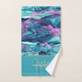 Tourquoise Turquoise marbre Agate & Monogramme (Serviette à main)