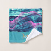 Tourquoise Turquoise marbre Agate & Monogramme (Gant de toilette)