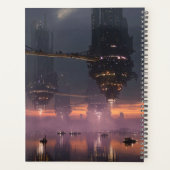 Tours futuristes flottant au-dessus du port (Dos)