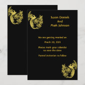 Tourterelles dorées sur faire-part de mariage noir (Devant / Derrière)