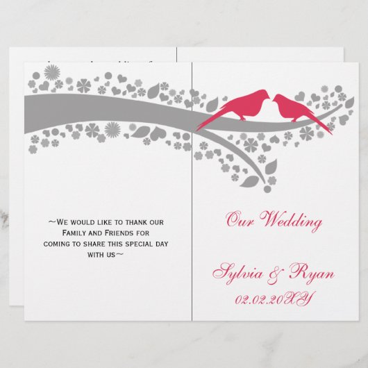 tourterelles roses plissé programme de mariage (Devant / Derrière)