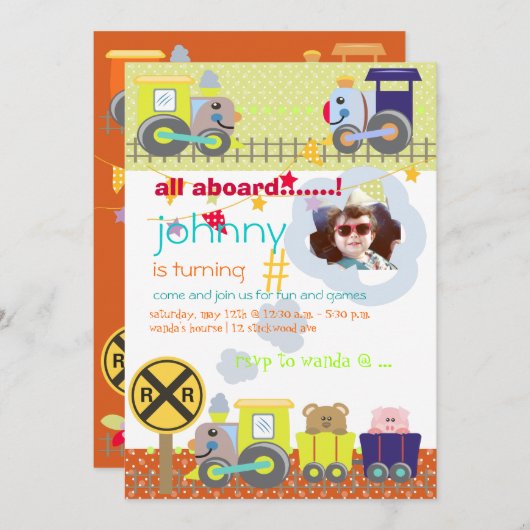 Tous à bord, entraîne des invitations d'anniversai (Devant / Derrière)