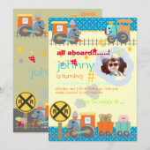 Tous à bord, invitations d'anniversaire pour train (Devant / Derrière)