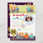 Tous à bord, trains invitations de fête d'annivers (Devant / Derrière)