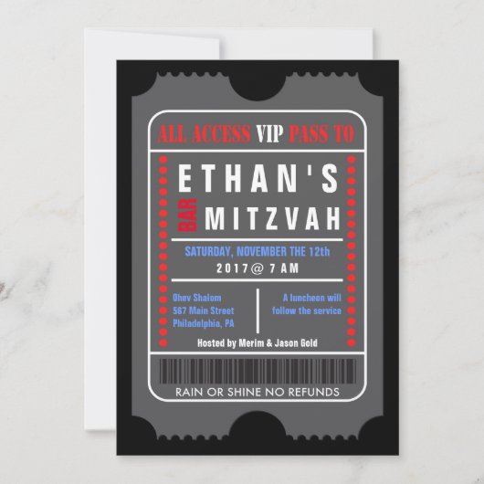 TOUS ACCÈS VIP PASS Bar Mitzvah Invitation (Devant)