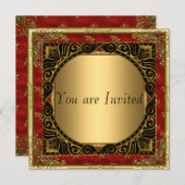 Tous Gold Black Red Retro Party Invitation (Devant / Derrière)