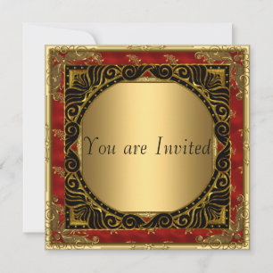 Tous Gold Black Red Retro Party Invitation