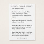 TOUS LES SAINTS JOUR PRIÈRE CÉLÉBRATION CARTES SAI (Dos)