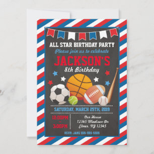 Tous les sports Star Invitation d'anniversaire pou
