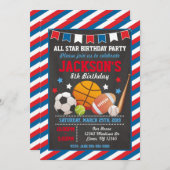 Tous les sports Star Invitation d'anniversaire pou (Devant / Derrière)