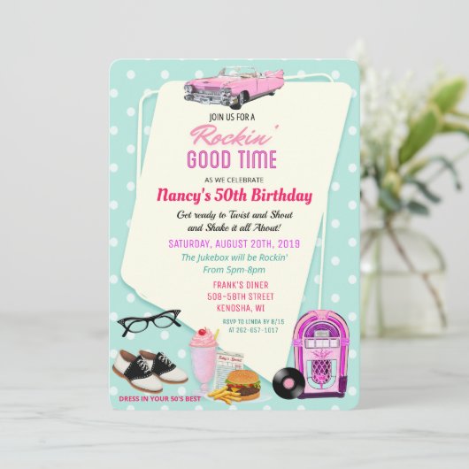 TOUT ÂGE - 1950 Retro Diner Invitation d'anniversa (Debout devant)