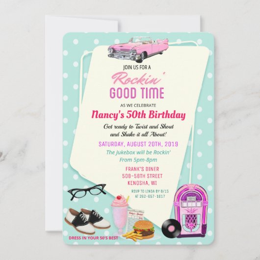 TOUT ÂGE - 1950 Retro Diner Invitation d'anniversa (Devant)